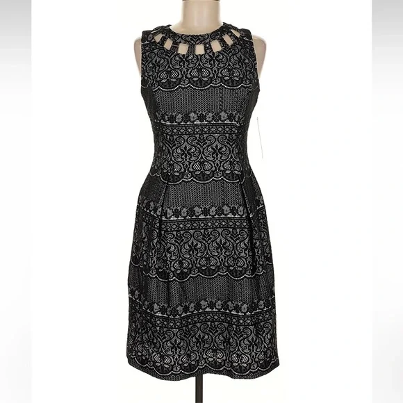 NWT Eliza J Black and White Lace Midi Dress - Picture 1 of 4